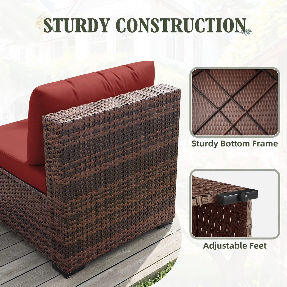 7 Pieces Patio Conversation Set, Outdoor Sectional PE Rattan Wicker Furniture Seat,Dark Gray