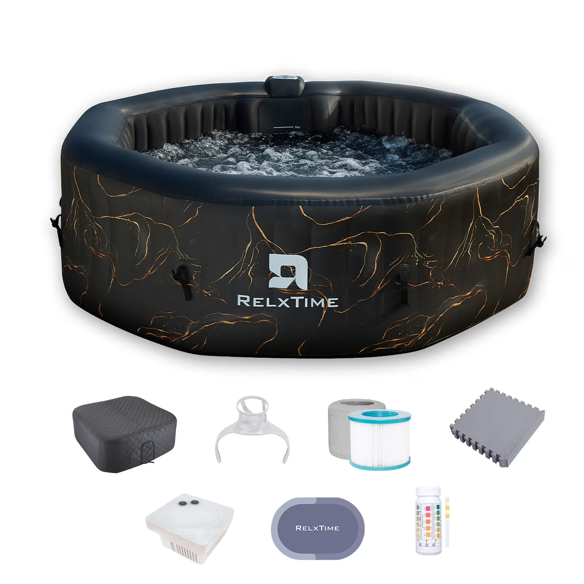 RELXTIME 2 Person Oval Inflatable Hot Tub Set Outdoor Spa with 100 Massage Jets, LED Light , Black