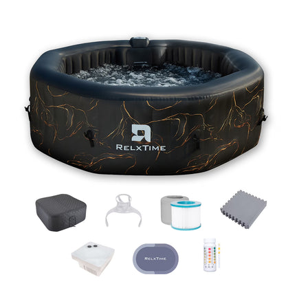 RELXTIME 2 Person Oval Inflatable Hot Tub Set Outdoor Spa with 100 Massage Jets, LED Light , Black