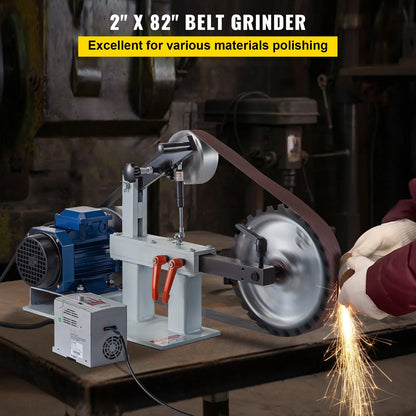 KFFKFF 1500W 2HP Metalworking Belt Sander Grinder, 2" x 82" Adjustable Speed, 3-in-1 Sander Polisher with 3 Grinding Moulds & Flat Platen Tool Rest, Ideal for Knife Crafting