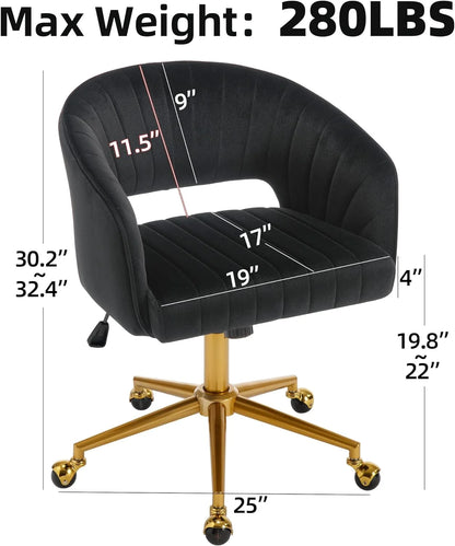 Westice Home Office Desk Chairs, Velvet Task Chair, Height Adjustable Swivel Vanity Chair with Golden Base for Vanity Study, Living Room Computer Room, Beige