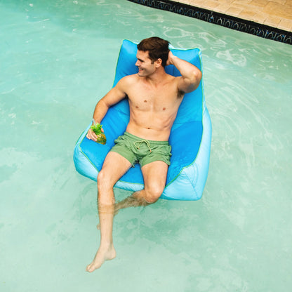 Big Joe Captain's Float No Inflation Needed Pool Lounger with Drink Holder, Tropical Hibiscus Aqua Double Sided Mesh, Quick Draining Fabric, 3 feet