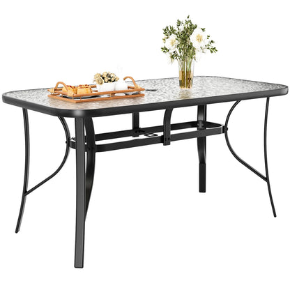 Arlopu Patio Rectangular Tempered Glass Dining Table, All-Weather Use, Outdoor Table for Garden & Backyard