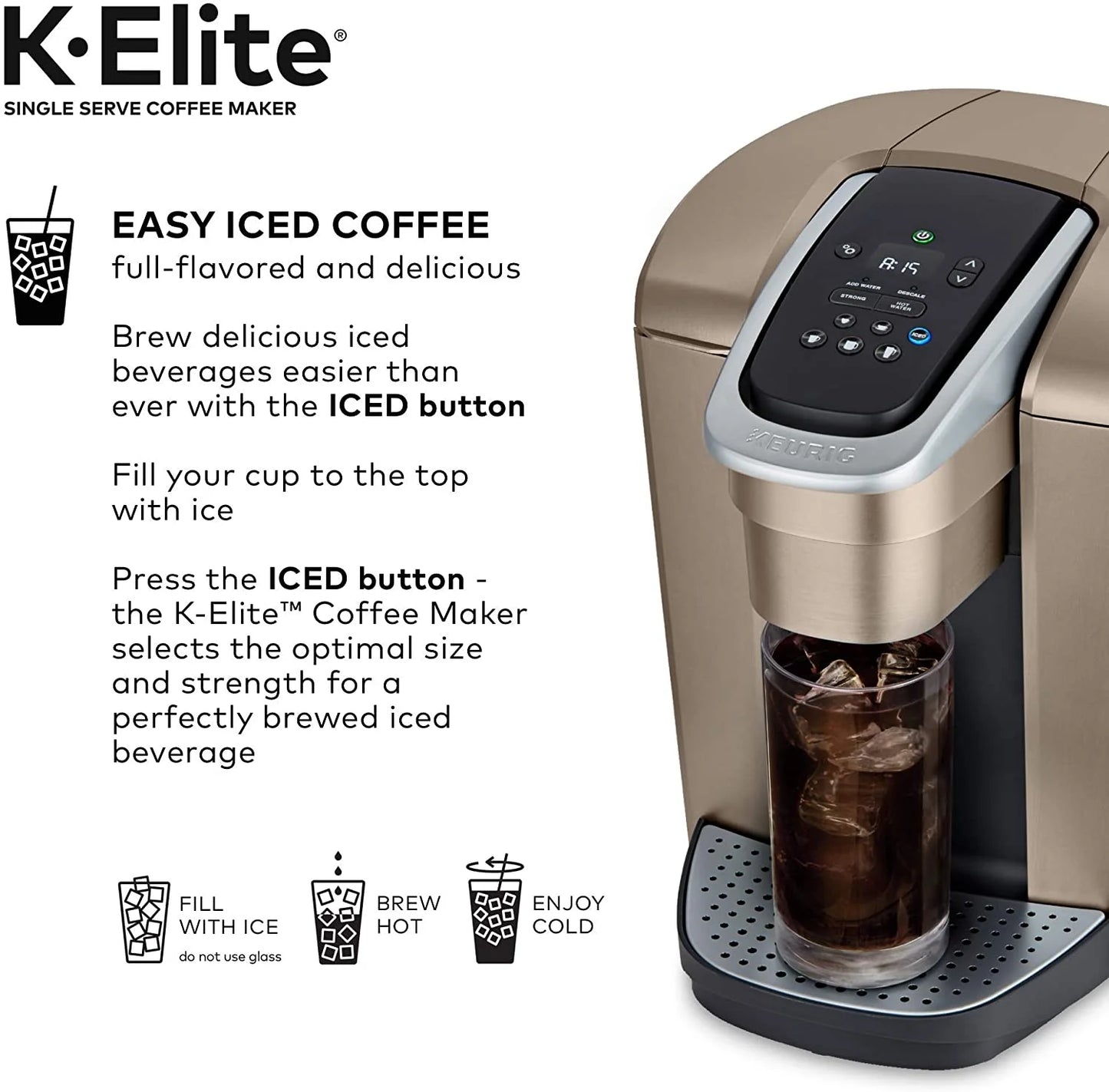 Keurig K-Elite Coffee Maker, Single Serve K-Cup Pod Coffee Brewer, With Iced Coffee Capability, Brushed Slate