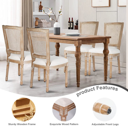 French Dining Chairs Set of 2 Beige Natural Fabric Round Back with Solid Wood Legs and Frame for Bedroom Dining Room Kitchen