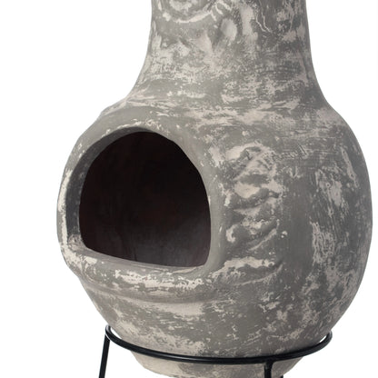 Vintiquewise QI004631.TC Outdoor Clay Chiminea Fireplace Sun Design Wood Burning Fire Pit with Sturdy Metal Stand, Barbecue, Cocktail Party, Cozy Nights Fire Pit, Terra Cotta