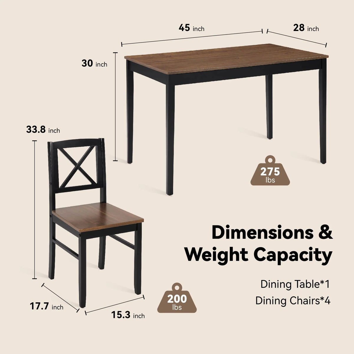 MAYEERTY Eco-Friendly Solid Wood Dining Set �?Sustainable Dining Table with Black Metal Accents for Home & Restaurant,Light Brown