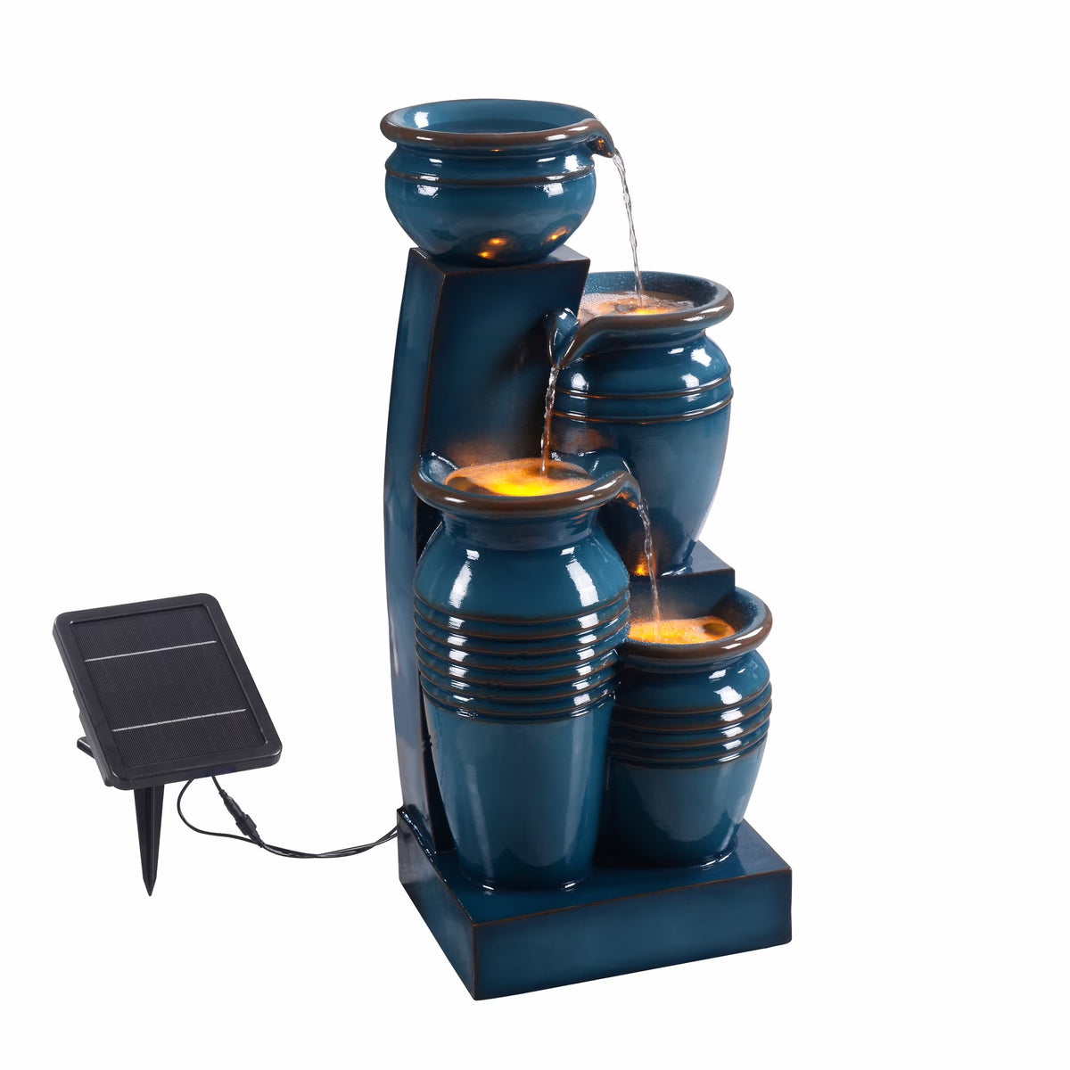 Teamson Home 28.74" Solar Water Fountain with LED Lights, Navy