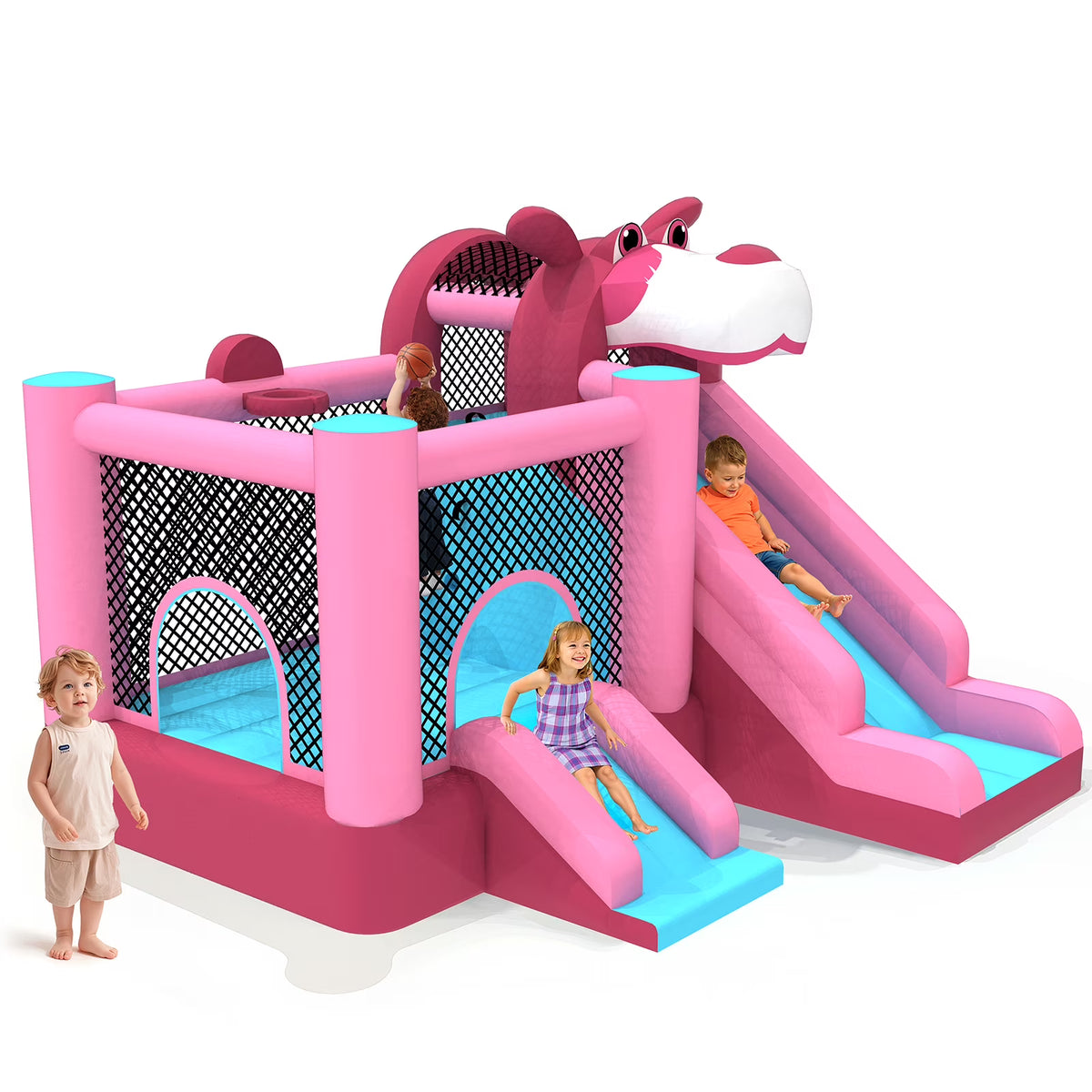 Mukidy 114''x 114'' x 92.5'' Inflatable Bounce Houses for Kids 3-10 with Blower Double Slide and Ball Pit/Indoor Bouncy House, PVC, Child, Teen, Toddler，Blue