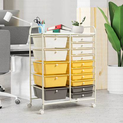 Costway 15 Drawer Rolling Storage Cart Tools Scrapbook Paper Office School Organizer White