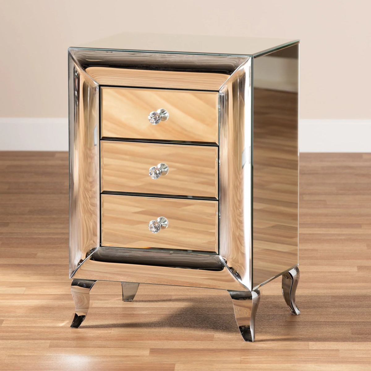 Baxton Studio Pauline Contemporary Glam and Luxe Mirrored 3-Drawer End Table