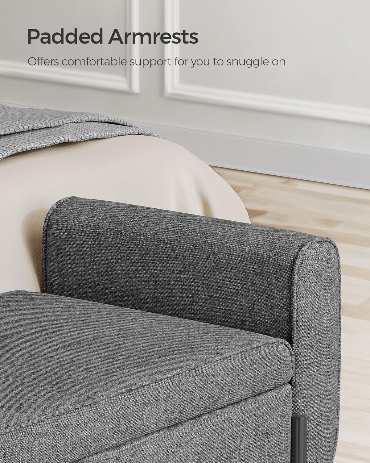 SONGMICS 46.5" Storage Ottoman Bench Storage Bench Bedroom Bench 330lb Load Capacity Solid Wood Legs Light Gray