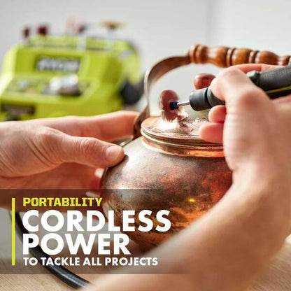 ONE+ 18V Cordless 2- Tool Combo Kit with Rotary Tool Station, Dual Temperature Glue Gun, 2.0 Ah Battery and Charger