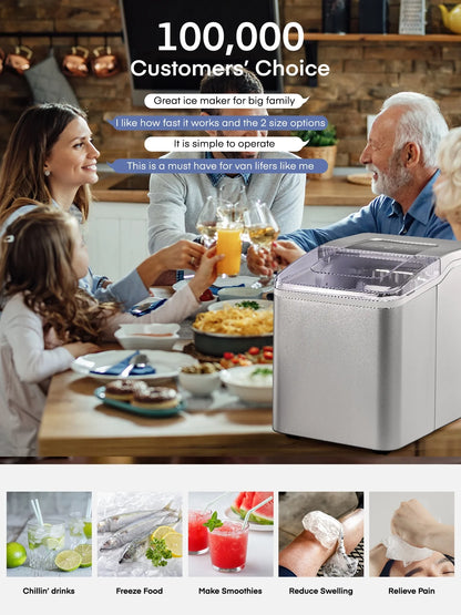 Ice Maker Countertop 2 Ice Sizes, 30 lbs Bullet Ice in 24H, Self-Clean, 9 Cubes in 5 Mins, FOHERE