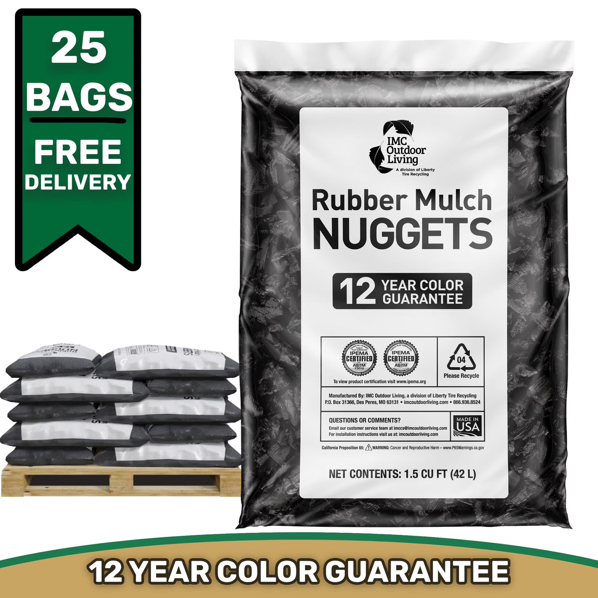GroundSmart Black Rubber Mulch, 37.5 Cu Ft