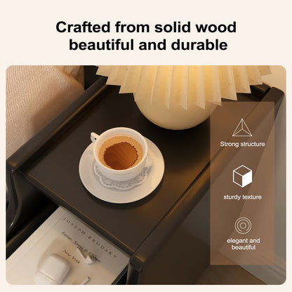 Small Nightstand,Solid Wood Nightstand with Drawers, Walnut Bedside Table for Bedroom