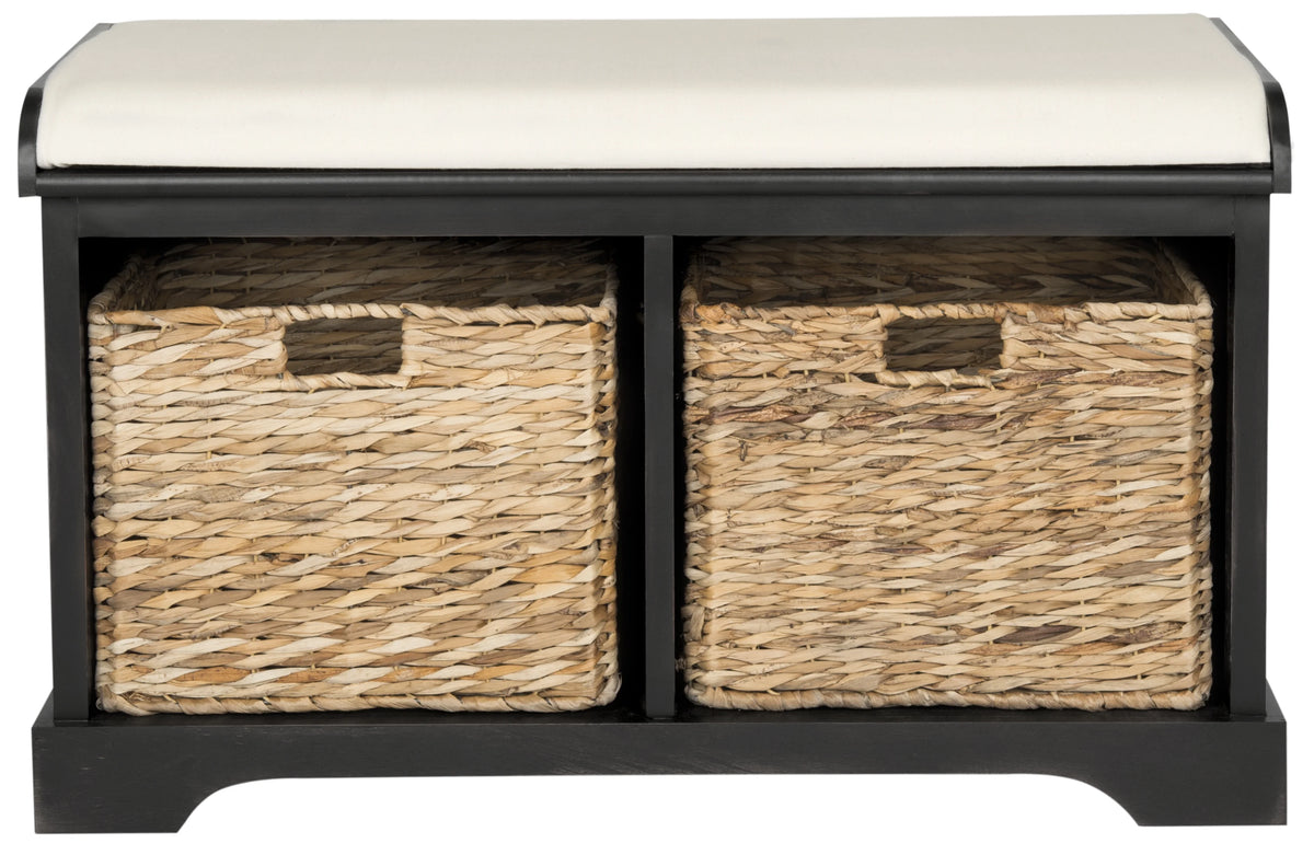 SAFAVIEH Freddy Contemporary Wicker Storage Bench with Cushion, Vintage Grey