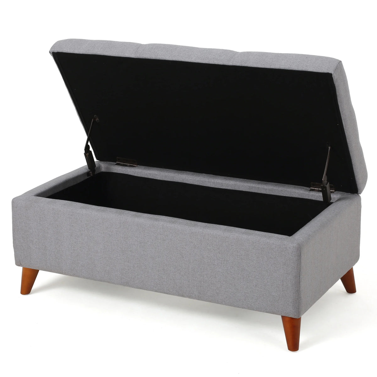 GDF Studio Valeno Mid Century Modern Fabric Tufted Storage Ottoman Bench, Light Gray and Light Brown
