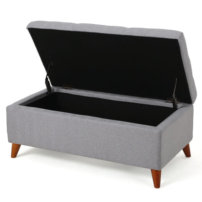 GDF Studio Valeno Mid Century Modern Fabric Tufted Storage Ottoman Bench, Light Gray and Light Brown