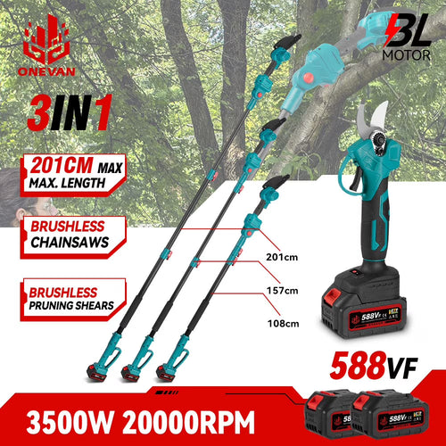 3-in-1 Brushless 6" Pole Chainsaw & Electric Pruning Shears Cordless Pole Saw