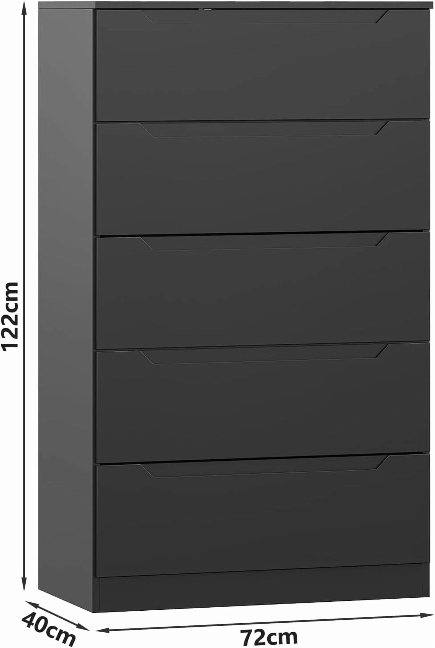 Winkalon Vertical 5 Drawer Dresser, Wood Storage Cabinet with Upgraded Stable Base for Bedroom Living Room, Black