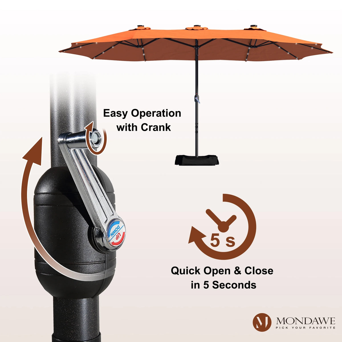 Mondawe 15ft Patio Umbrella Rectangular Outdoor Market Umbrella with Base and LED Lights Beige