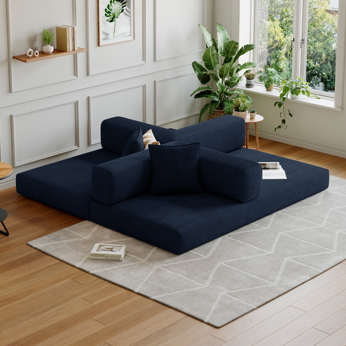 Convertible Sleeper Sofa Bed,Compressed Floor Boneless Couch,Modular Modern Corduroy Sofa for Living Room Bedroom -with Fixed-Shape Frame and Support Armrest,Easy Assembly(Green)