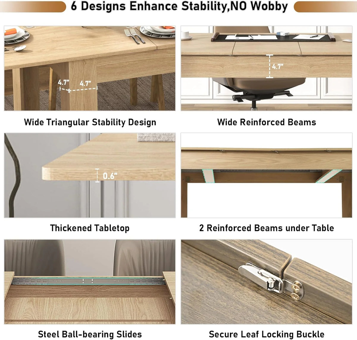 ChVans Large Mobile Extendable Dining Table for 6-8, Modern Wood Kitchen Table Rectangular Table for Dining Room, Living Room
