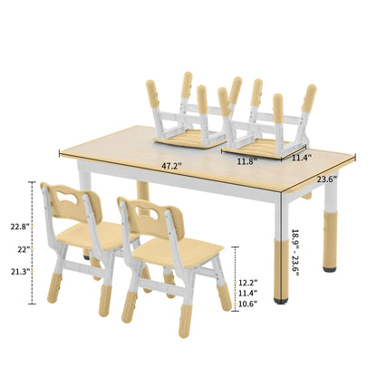 Toddler Table and Chairs Set for 4, 47.2''L x 23.6''W Kids Study Table and Chair Set, Height-Adjustable, Graffiti Desktop, Children Activity Table for Daycare, Classroom, Home