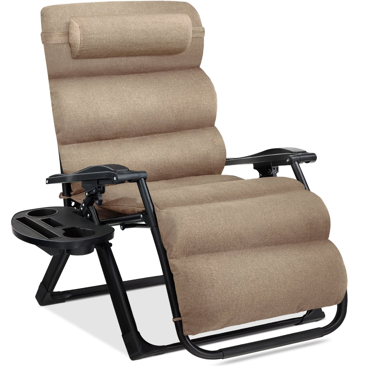 Best Choice Products Oversized Zero Gravity Chair, Folding Recliner w/ Removable Cushion, Side Tray - Fossil Gray