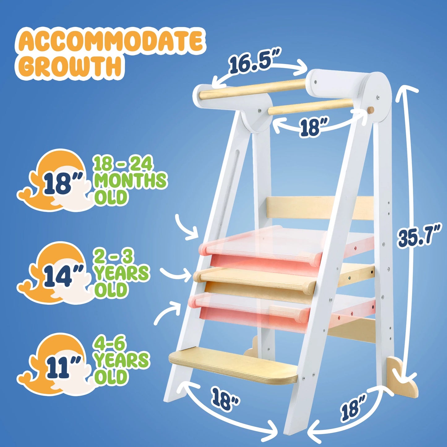 HARPPA Foldable Toddler Kitchen Tower, Standing Tower for Kids Age 1.5-6 Years, White