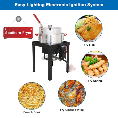 NUUK 30QT Turkey Fryer & 10QT fish fryers outdoor cooking Kit,50,000 BTU Propane Burner��Seafood Boil Pot,Cover & Skimmer Included, Aluminum Deep Fryer Pot with Basket Crab, Gifts for Thanksgiving Day