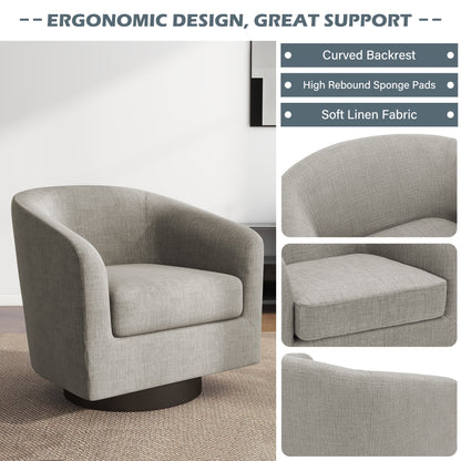 UIXE Swivel Accent Chair, Upholstered Fabric Barrel Chair for Living Room, Small Single Sofa Bedroom Reading Seat, Light Gray