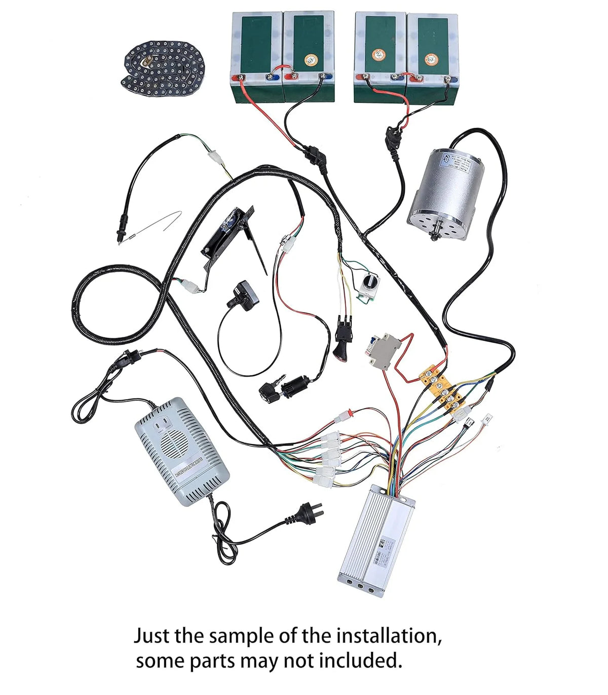 Full Set of 48V 1800W Brushless Electric Motor Controller Throttle Grip Pedal Wiring Harness Ignition Key 4 x12V Battery for Go Kart Scooter E Bike Motorized Bicycle ATV Moped Mini