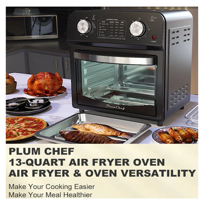 12.5 Quart 7-in-1 Convection Toaster Oven, 1500W, 5 Pre-set Menus, Roast, Bake, Grill, Broil, Toast, Dehydrate, Defrost, Stainless Steel, Black
