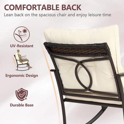 Outdoor Conversation Set of 3, Outdoor Patio Rocking Chair Set with Cushions & Coffee Table, All Weather Wicker Patio Furniture Set, Ideal for Patio, Poolside, Yard, Deck, Coffee Bar