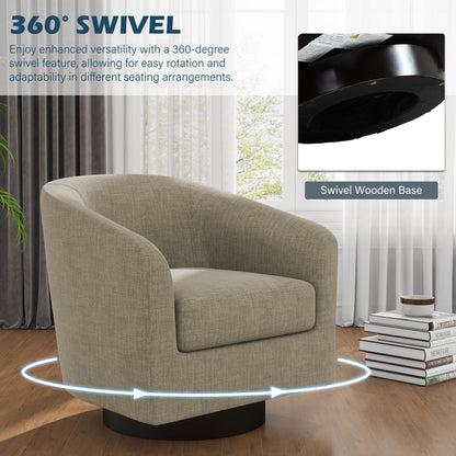 UIXE Swivel Accent Chair, Upholstered Fabric Barrel Chair for Living Room, Small Single Sofa Bedroom Reading Seat, Light Gray