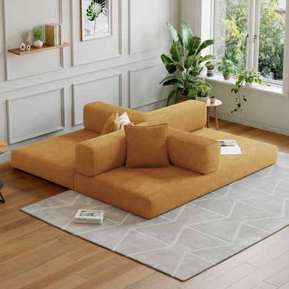 Convertible Sleeper Sofa Bed,Compressed Floor Boneless Couch,Modular Modern Corduroy Sofa for Living Room Bedroom -with Fixed-Shape Frame and Support Armrest,Easy Assembly(Green)