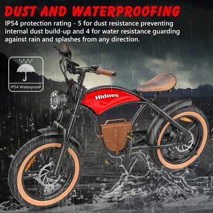Hidoes B10 Electric Mountain Bike for Men/Woman 1000W Adult Electric Bicycle 20" Fat Tire Off Road E-bike with Removable Battery up to 28 mph,Free Shipping, Red