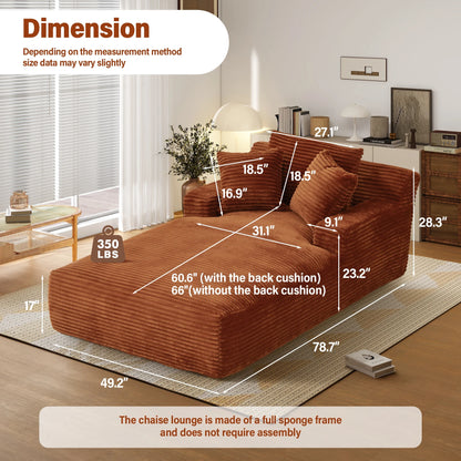 Aukfa 78.7" Extra Long Chaise Lounge Sofa, Oversized Upholstered Couch with 3 Pillows for Indoor Living Room/Bedroom,Orange