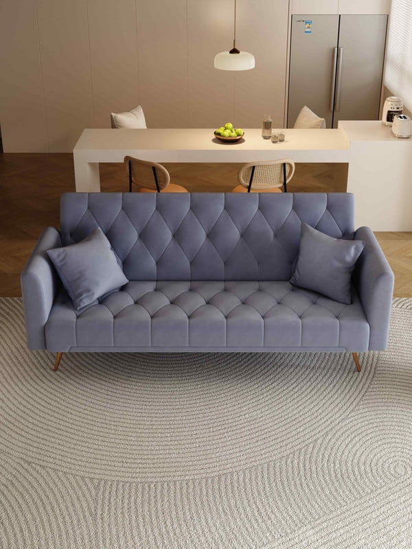 FFH Modern Corduroy Futon Sofa Bed with Adjustable Backrest,Convertible Loveseat Sleeper,Soft Couch with Drop-Down Table and Cup Holder for Living room,Pink
