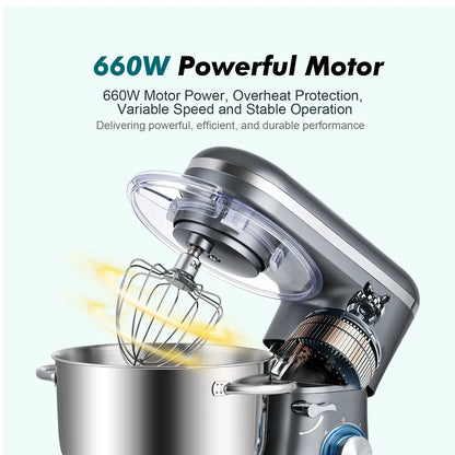 Kitchen in the box Tilt-Head Stand Mixer, Electric Kitchen Mixer with 6.5QT Stainless Steel Bowl, 660W Food Mixer with 6-Speed, Black