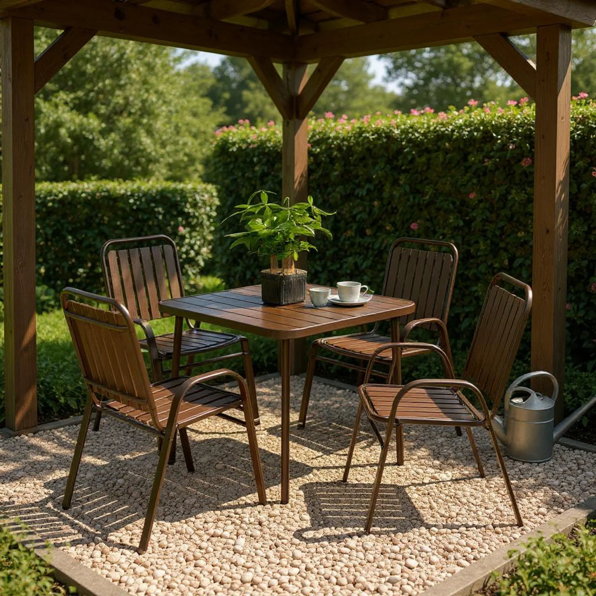 Homy Casa 5-Piece Outdoor Patio Dining, One Table with 4 Chairs for Garden Patio & Backyard, Brown