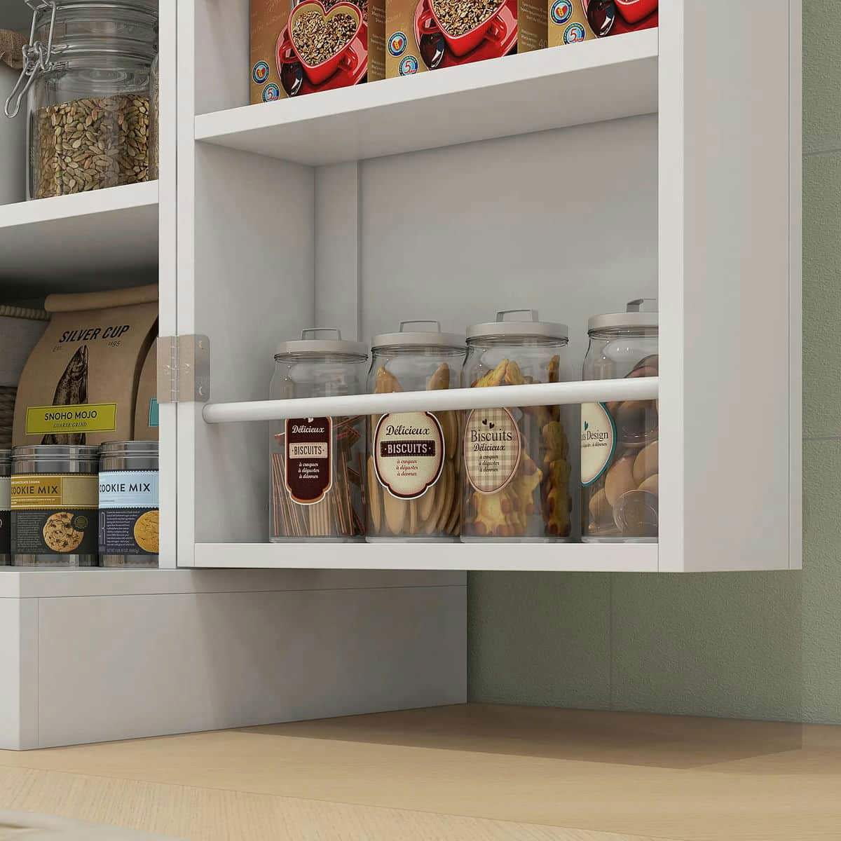 Spaco 17-Tier Kitchen Small Pantry Cabinet with 2 Doors and 6 Adjustable Shelves, Cabinet Pantry, Freestanding 5-Tier Shelving Pantries for Kitchen Storage, Gray