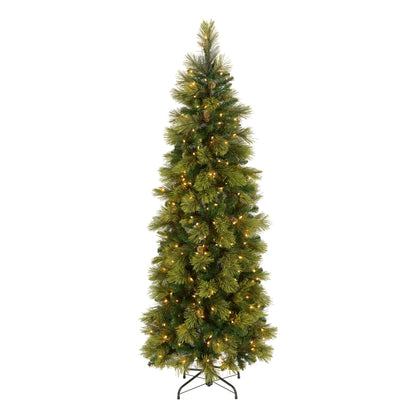 9 ft Pre-Lit Carolina Pine Slim Artificial Christmas Tree with 800 Clear Lights, Slim Profile