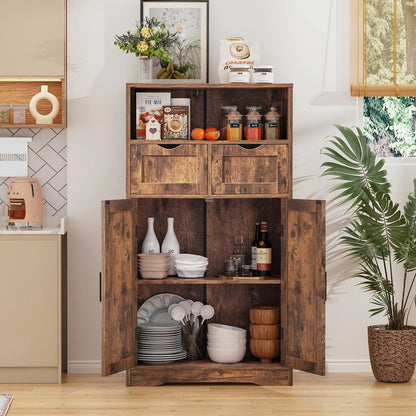 FANGSUM Rattan Storage Cabinet with 2 Drawers & 2 Shelves, Floor Cabinet for Living Room
