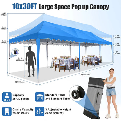 SANOPY 10' x 20' Pop up Canopy Party Tent with 6 Removable Sidewalls, Wave Eave Outdoor Waterproof Patio Gazebo Tent with Carry Bag, Backyards Camping Picnics, Black
