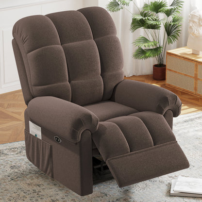 Power Recliner Chair,Electric Recline Sofa Chair for Adults with USB Port,Comfy Teddy Fleece Adjustable Cloud Sofa,Tool-Free Setup,Beige White