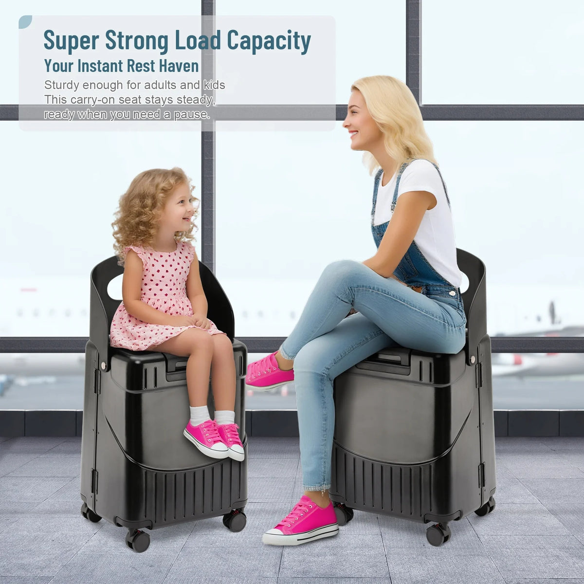 Fridtrip 20 Inch Carry On TSA Lock Luggage with Foldable Seat for Kids& Adult,Lockable Spinner Wheels Free Luggage Cover and Safety Seatbelt Travel Suitcase