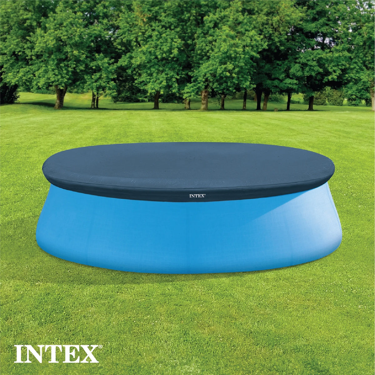 Intex Swim Center Round Inflatable Outdoor Lounge Pool with Pool Cover